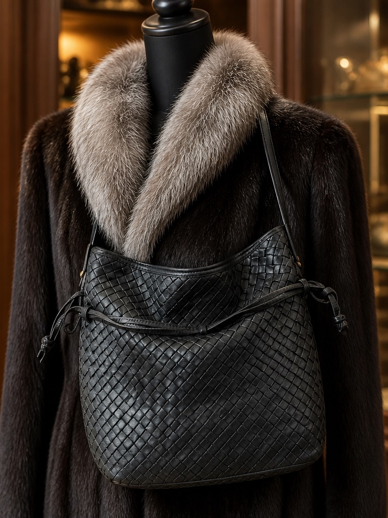 Bottega Veneta Black Intrecciato Woven Shoulder Bag